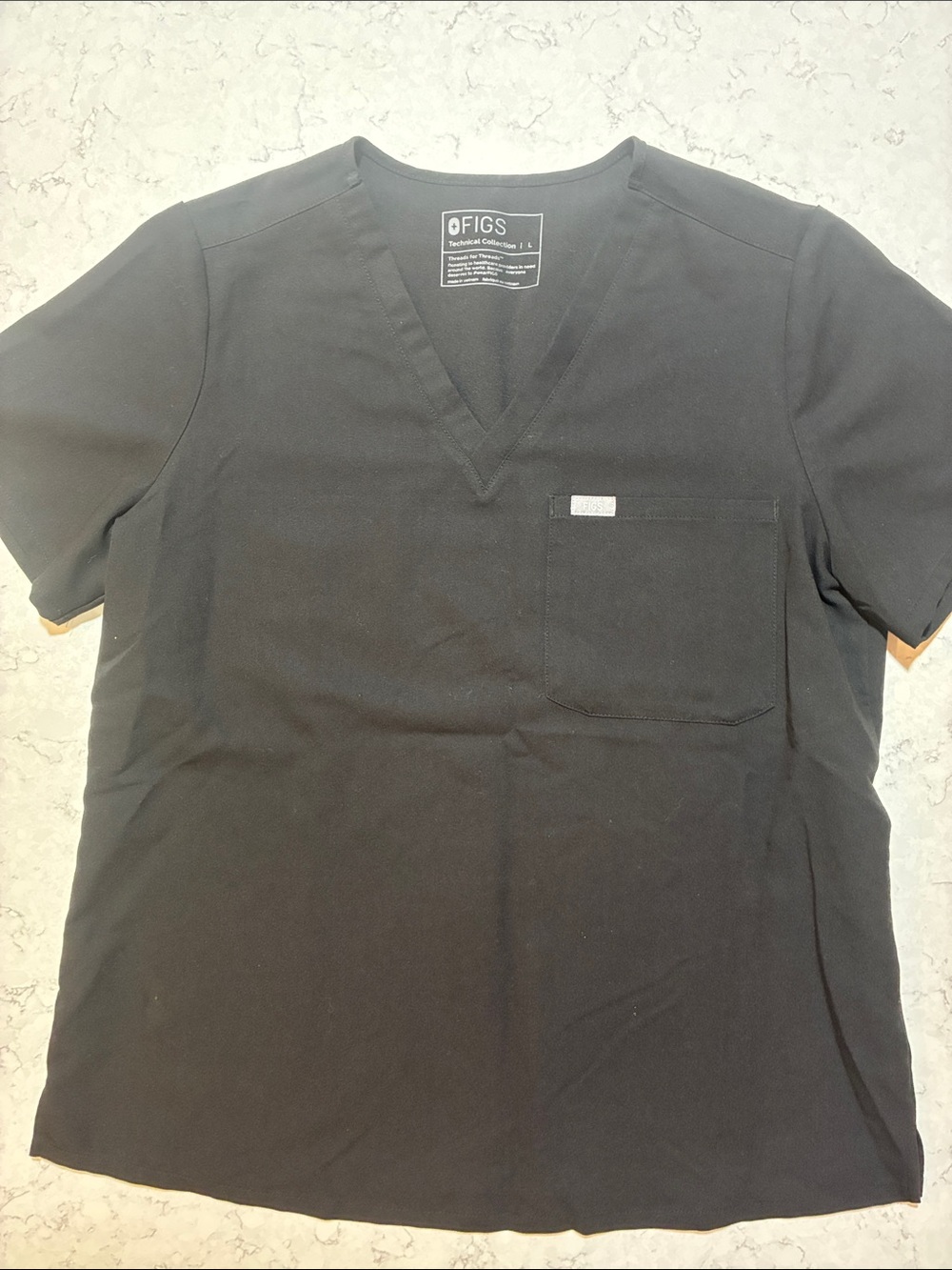 Figs Women's Large Catarina Black V-Neck Short Sleeve Scrub Top